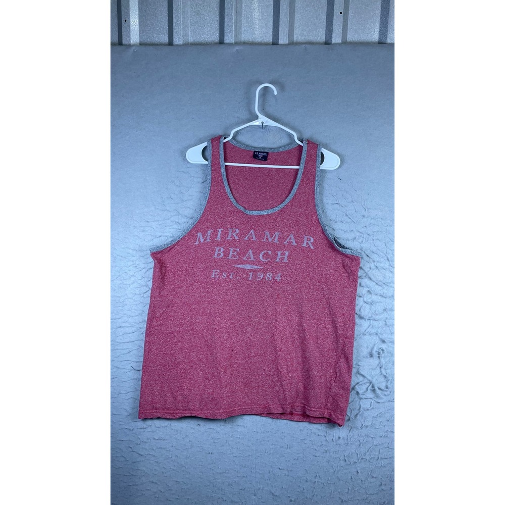 U.S. Apparel Tank Top Mens XL Red Good Miramar Beach Est 1984 Graphic Sleeveless